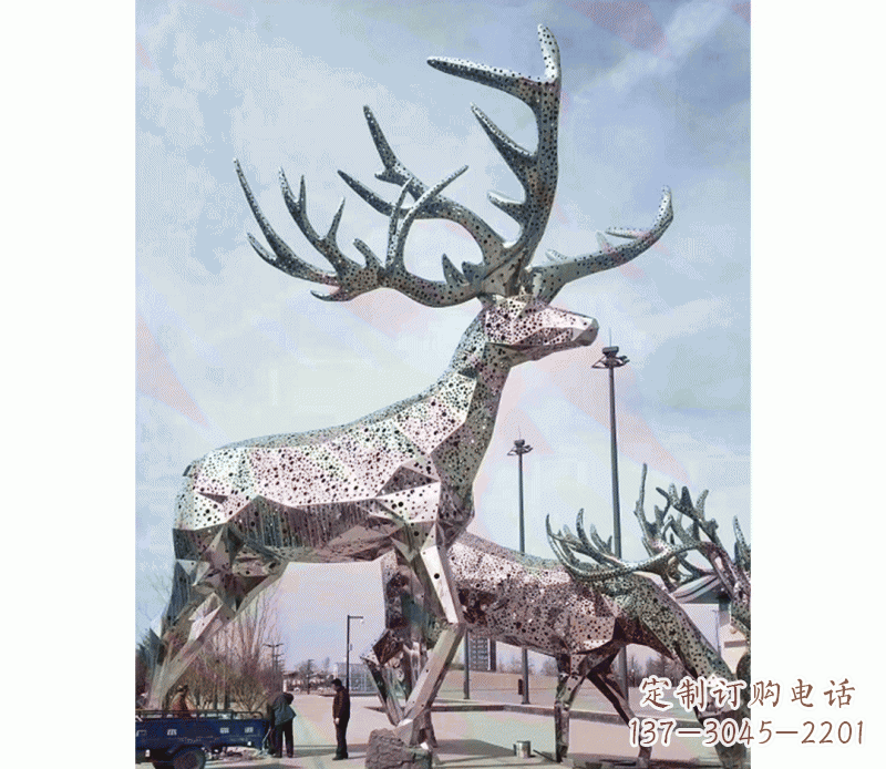 泉州大型不锈钢梅花鹿摆件雕塑