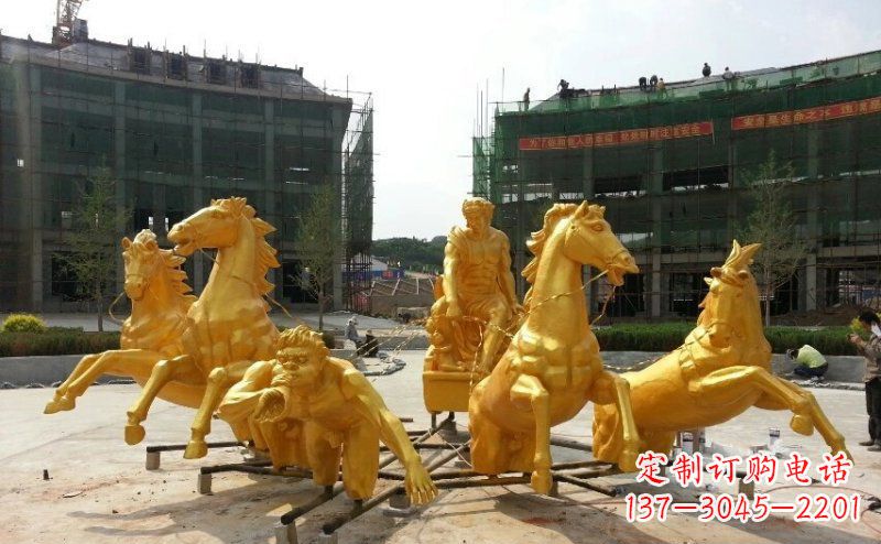 泉州阿波罗战车玻璃钢仿铜景观雕塑