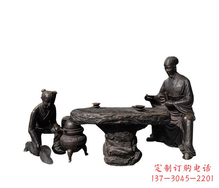 泉州熬中药的儿童和老中医铜雕