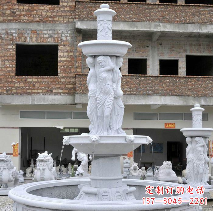 泉州别墅景观汉白玉西方人物喷泉石雕