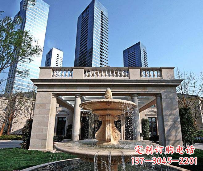 泉州别墅景观晚霞红喷泉石雕 (2)