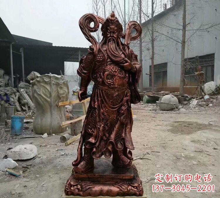 泉州玻璃钢仿铜捋须关公雕塑