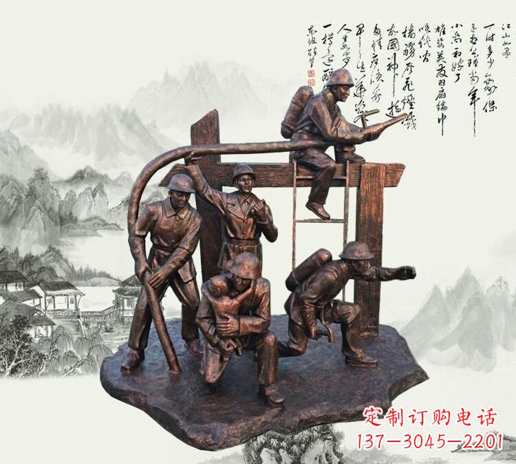 泉州玻璃钢仿铜消防员雕塑传承英雄豪情