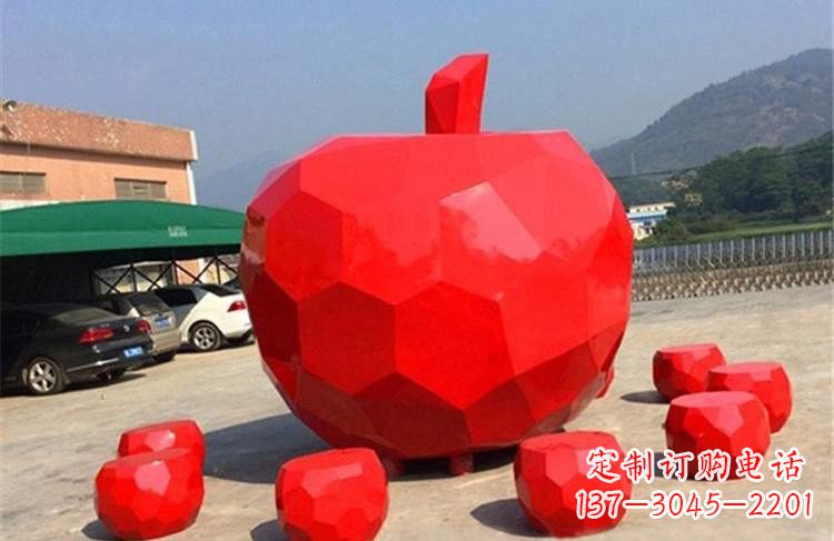 泉州玻璃钢公园彩绘几何苹果雕塑