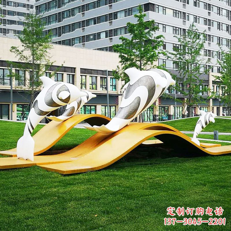 泉州玻璃钢海豚景观雕塑精致的城市动物雕塑
