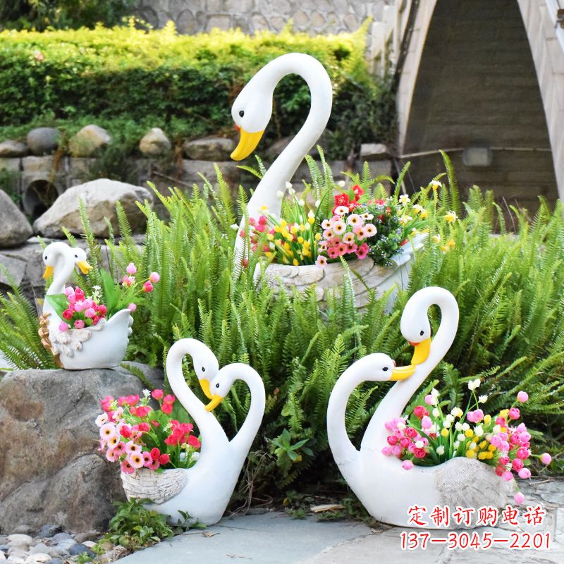 泉州玻璃钢天鹅花盆雕塑