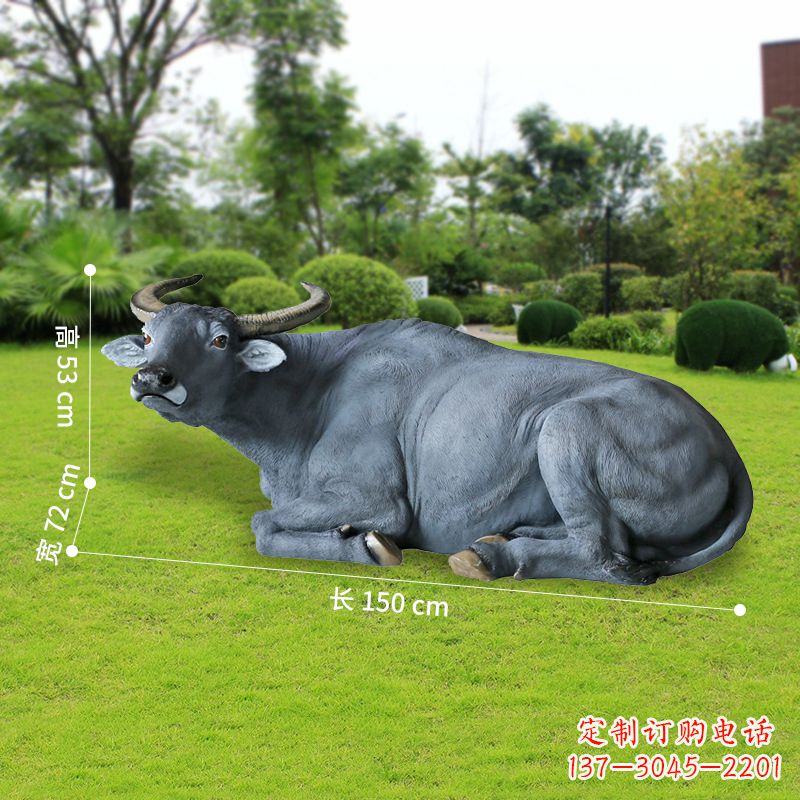 泉州玻璃钢卧姿水牛雕塑——给人以宁静自然的感受