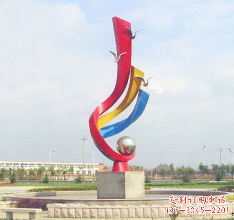 泉州不锈钢彩色海鸥海浪雕塑——美丽传承