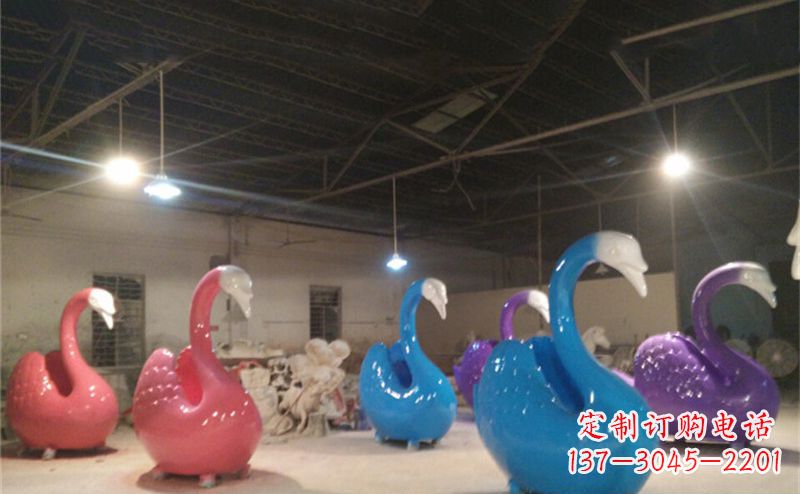 泉州不锈钢彩色天鹅——精美的动物雕塑