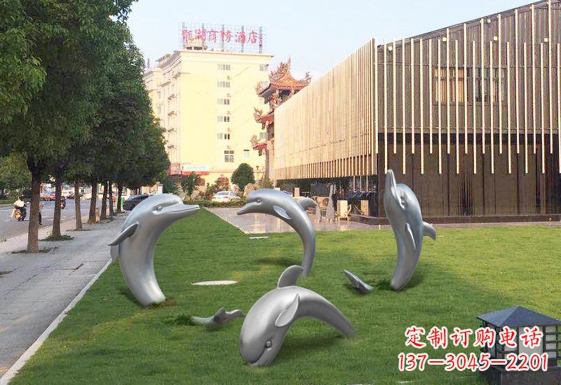 泉州不锈钢草地海豚雕塑