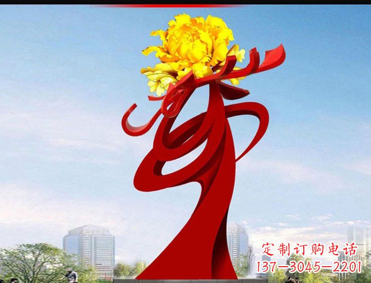 泉州不锈钢城市大型牡丹花雕塑