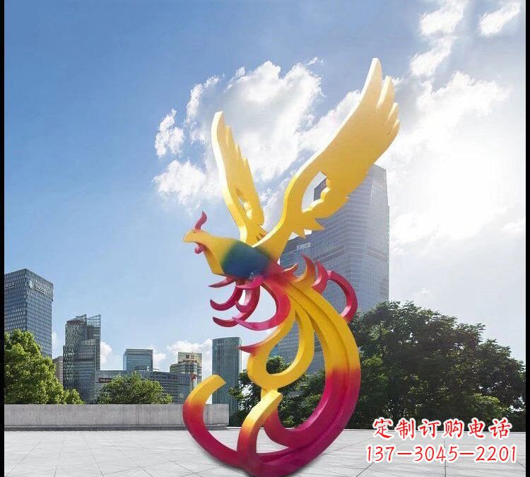 泉州绚丽多彩的不锈钢凤凰雕塑