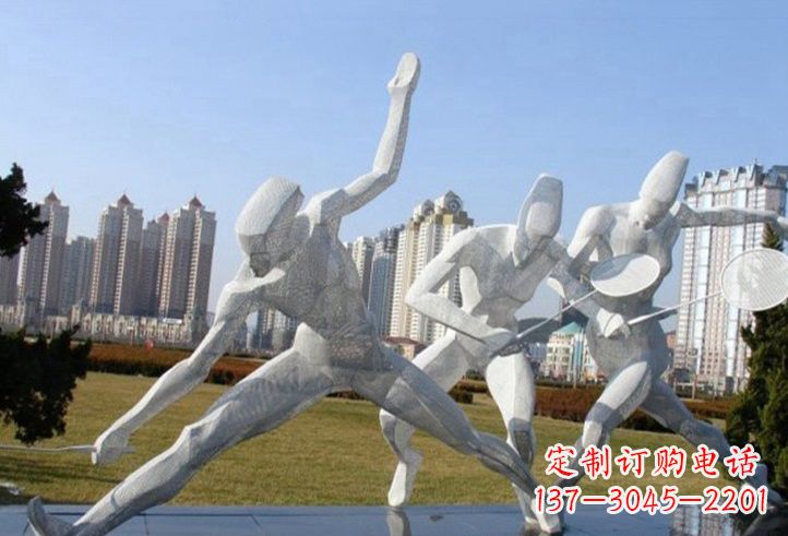 泉州不锈钢抽象打羽毛球人物雕塑