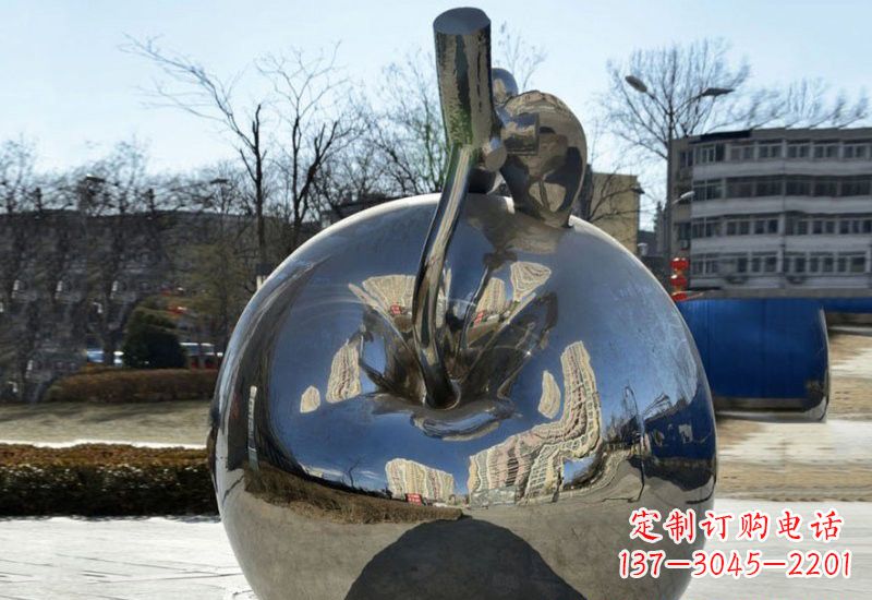 泉州不锈钢抽象镜面苹果雕塑