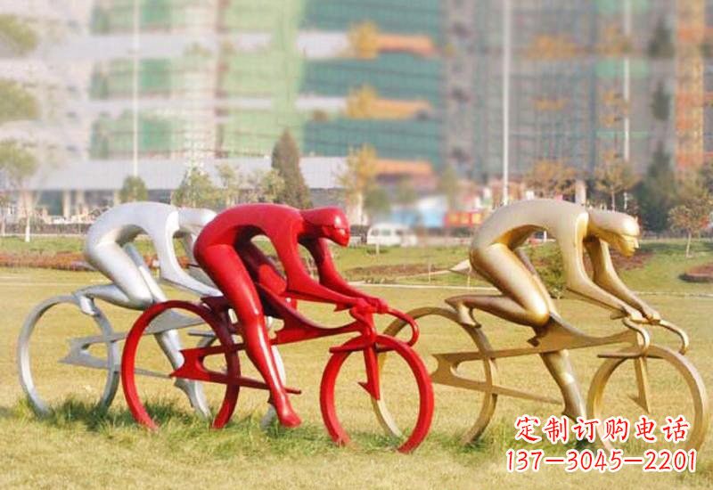 泉州不锈钢抽象人物骑自行车雕塑