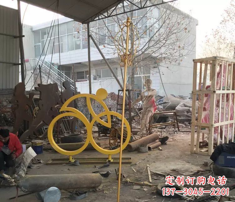 泉州不锈钢抽象人物骑自行车雕塑 (2)