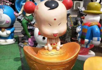 泉州玻璃钢元宝娃娃雕塑招财进宝
