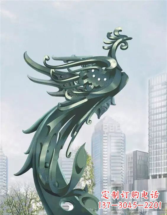 泉州不锈钢大型凤凰雕塑美丽而神秘