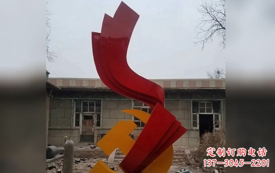 泉州不锈钢党徽红绸雕塑