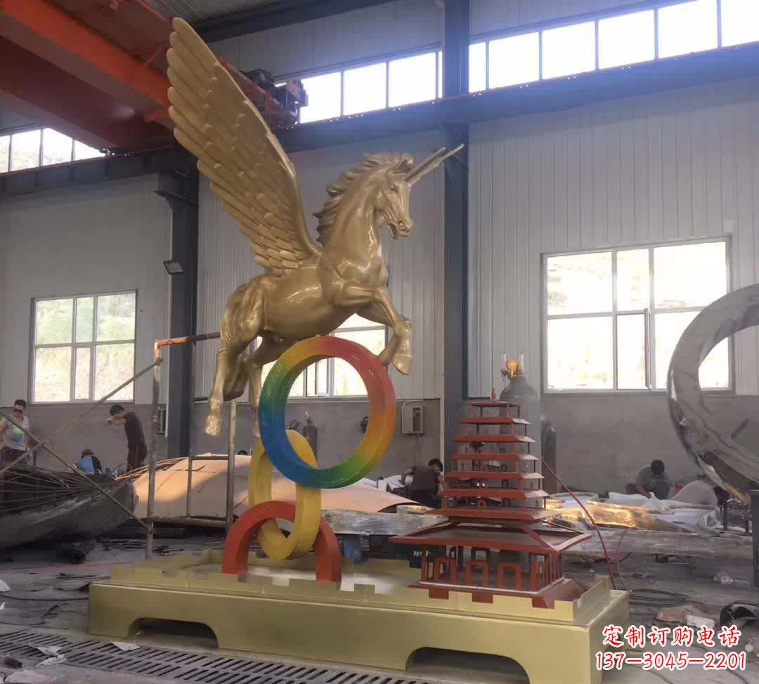 泉州不锈钢飞马踩圆圈雕塑精美艺术之作