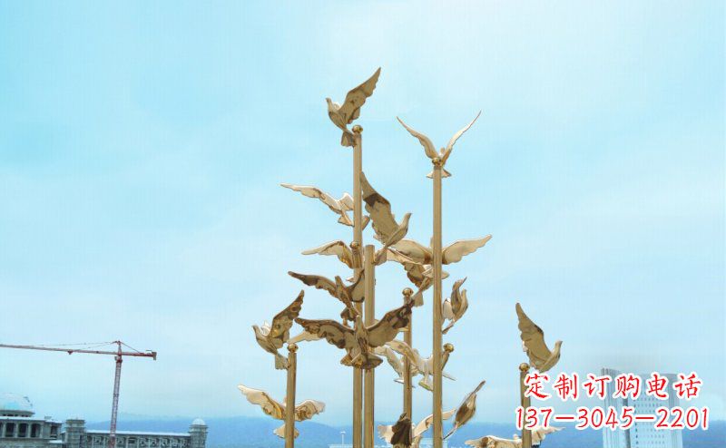 泉州不锈钢飞翔的鸽子雕塑传递自由、和平的美好祝愿