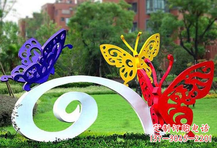 泉州彩色蝴蝶雕塑,点亮不锈钢公园
