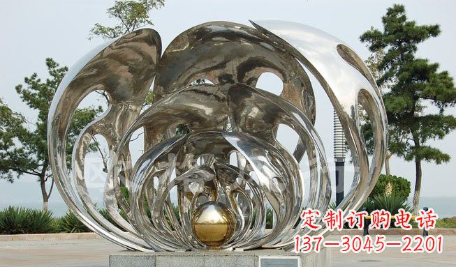 泉州不锈钢公园抽象贝壳珍珠雕塑