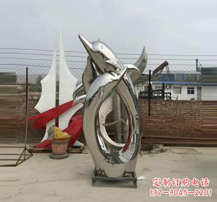 泉州不锈钢公园动物镜面海豚雕塑