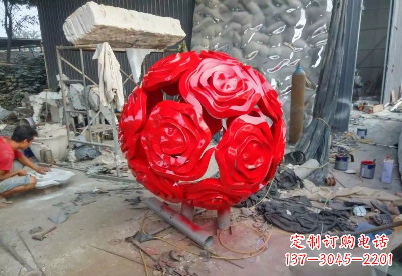 泉州不锈钢公园玫瑰花镂空球雕塑