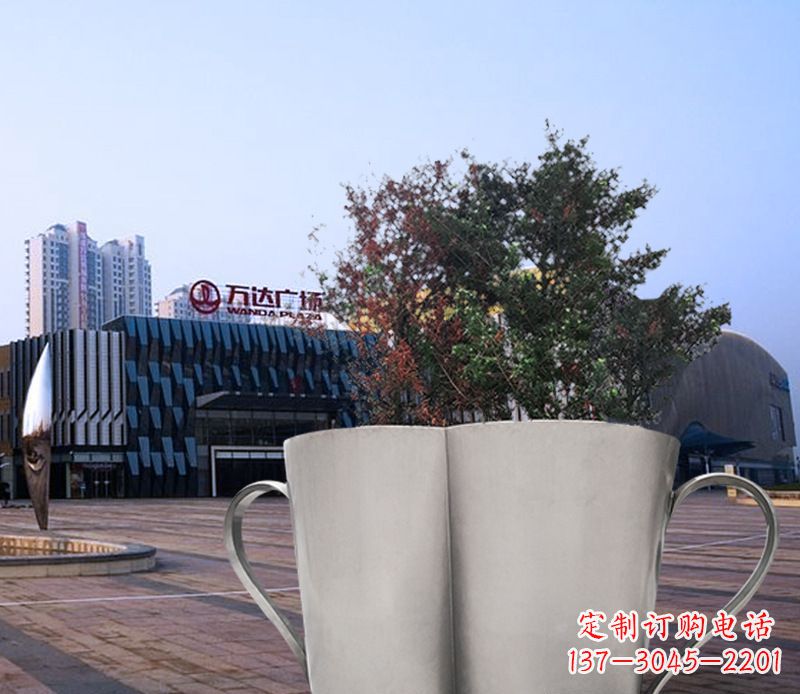 泉州不锈钢广场水杯花盆雕塑 (2)