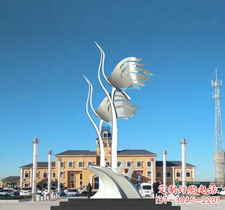 泉州静谧优雅不锈钢仙鹤雕塑
