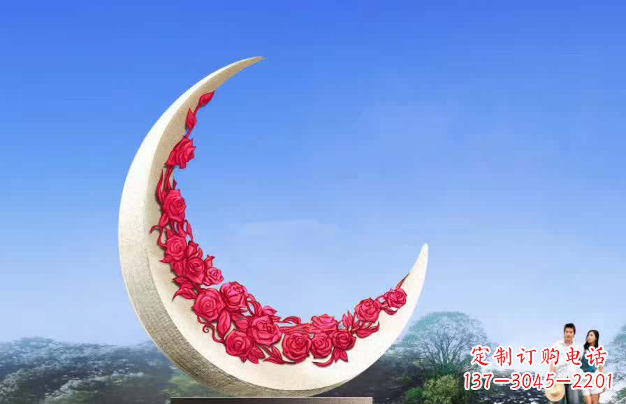 泉州不锈钢广场月亮雕塑月光下的璀璨美景