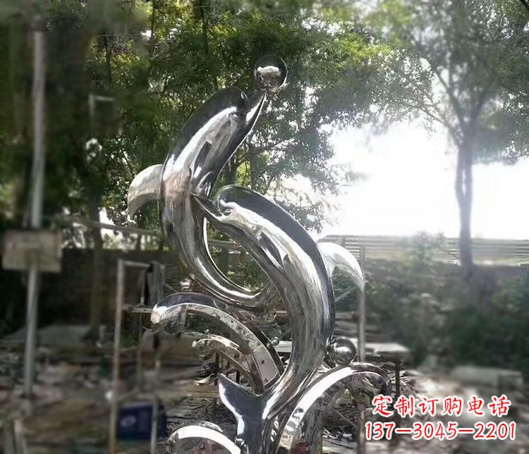 泉州不锈钢海豚顶球雕塑