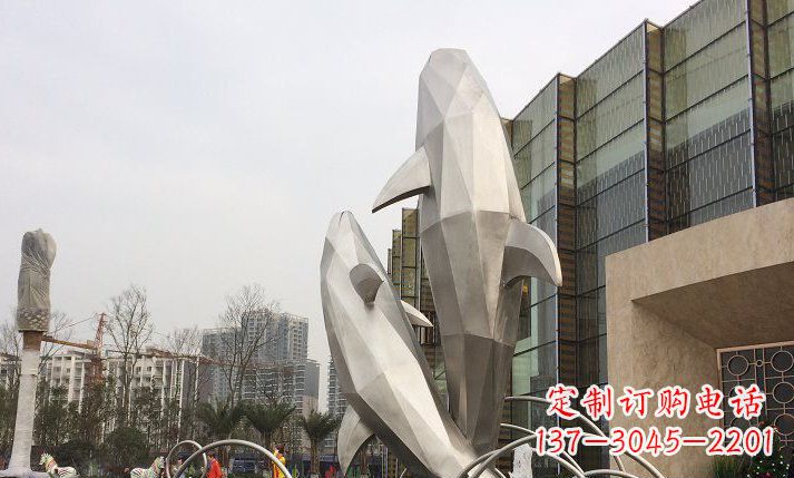 泉州不锈钢海豚喷泉雕塑 (2)