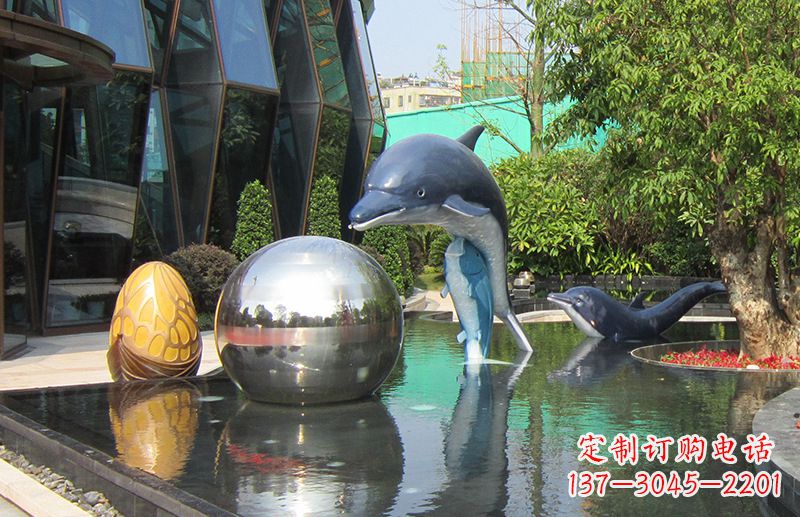 泉州不锈钢海豚景观雕塑创造精美绝伦的企业公园