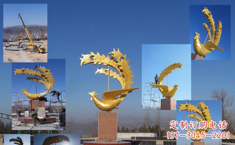 泉州不锈钢金色的凤凰广场雕塑