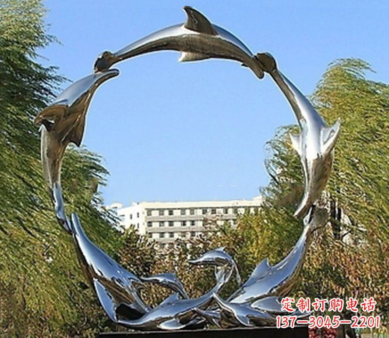 泉州不锈钢景观海豚雕塑 (2)
