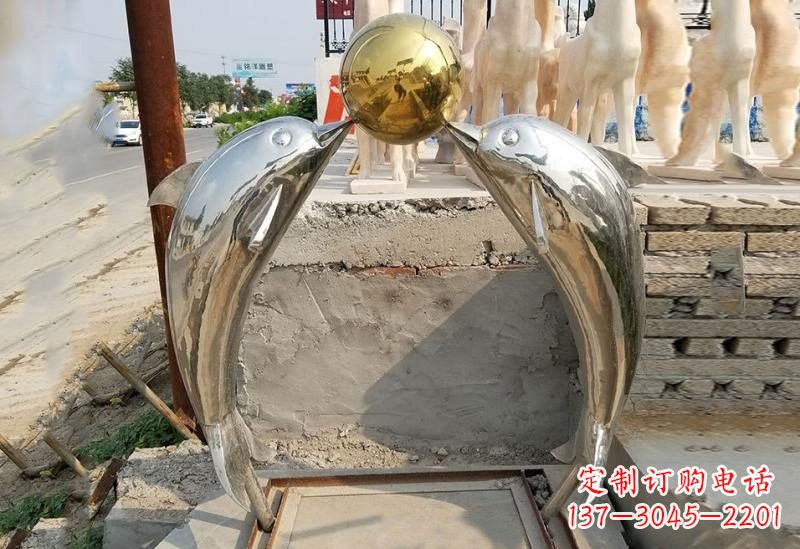 泉州不锈钢镜面海豚顶球雕塑