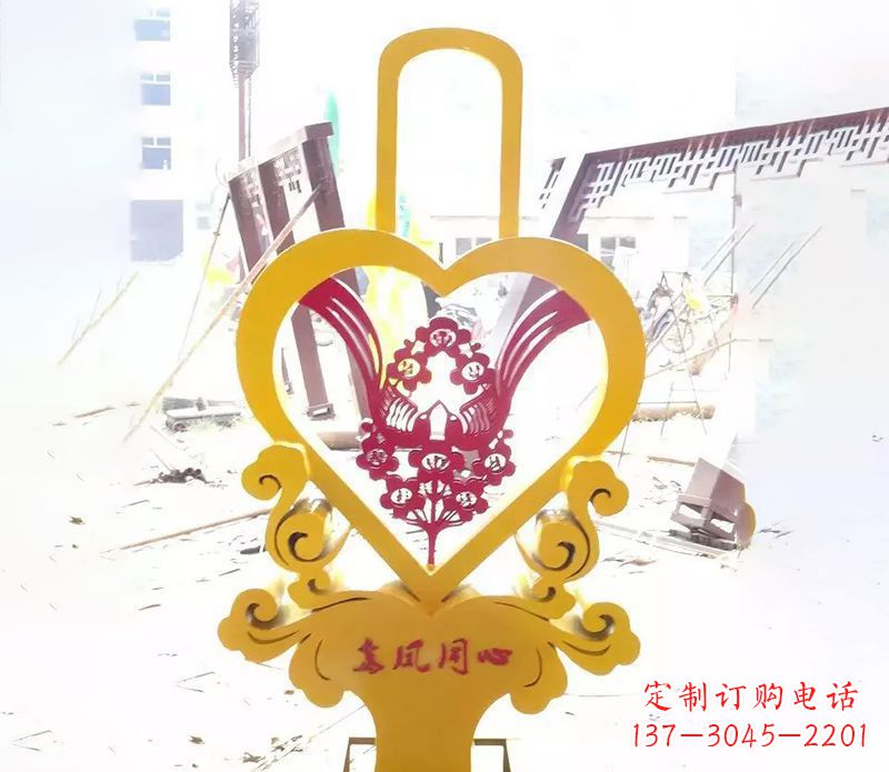 泉州不锈钢龙凤同心雕塑