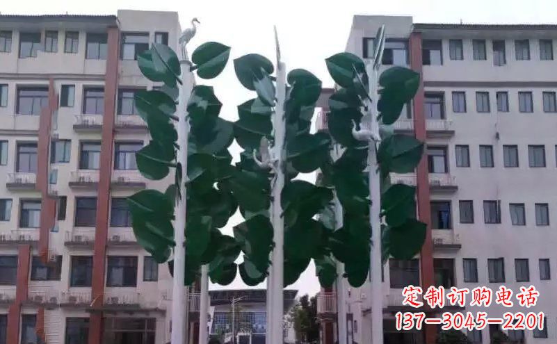 泉州浓郁绿意,不锈钢树叶雕塑