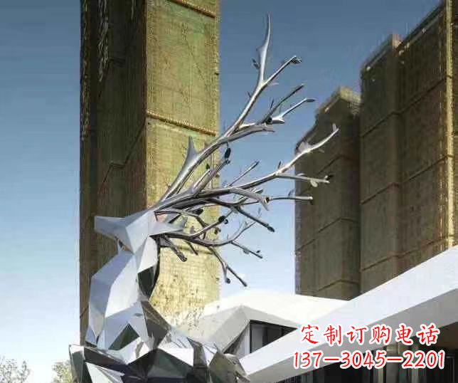 泉州不锈钢梅花鹿雕塑 群鹿雕塑 城市景观动物雕塑