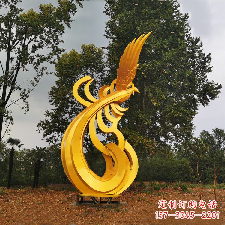 泉州不锈钢凤凰雕塑黄金色园林之美