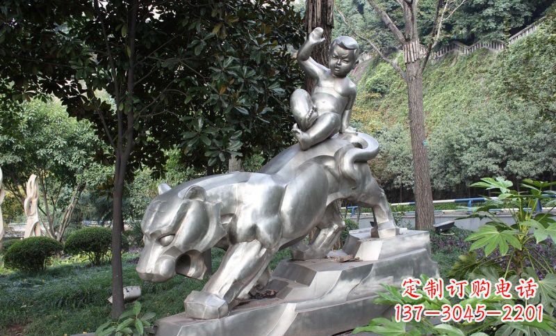 泉州不锈钢骑老虎的小孩雕塑