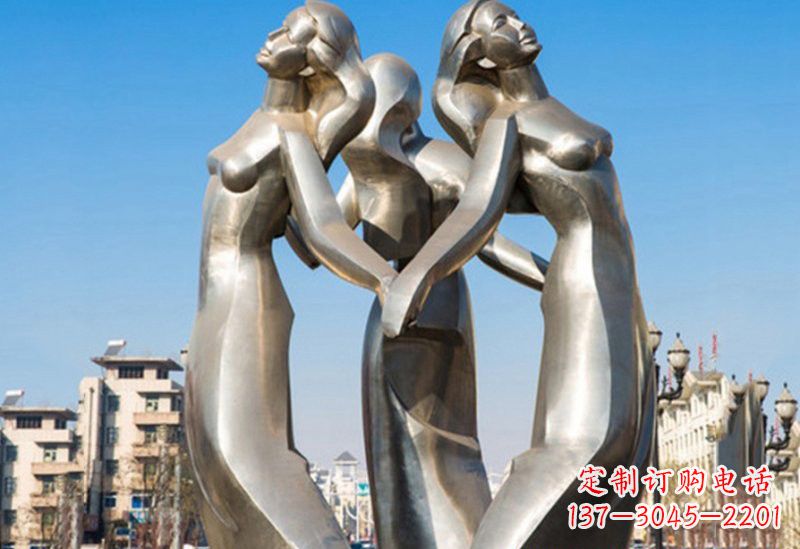 泉州不锈钢手拉手的女孩雕塑