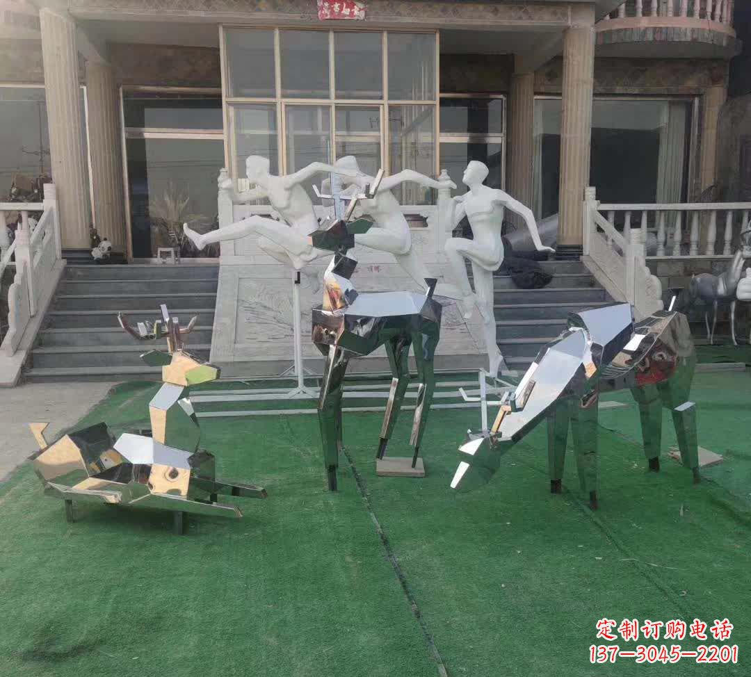泉州精美动物雕塑点缀不锈钢售楼部