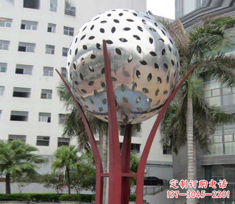 泉州不锈钢树叶镂空球校园景观摆件