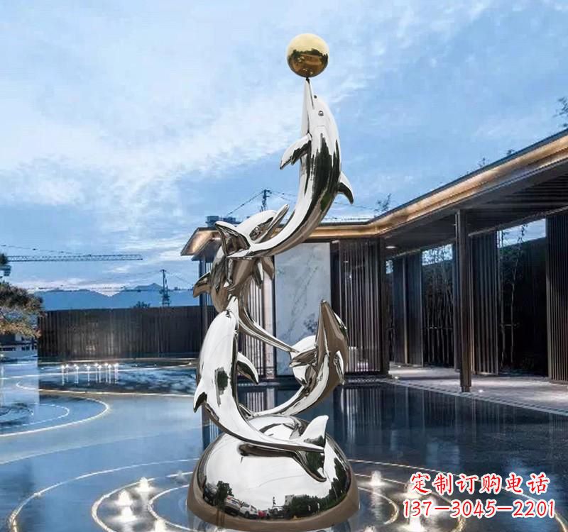 泉州不锈钢水景海豚雕塑