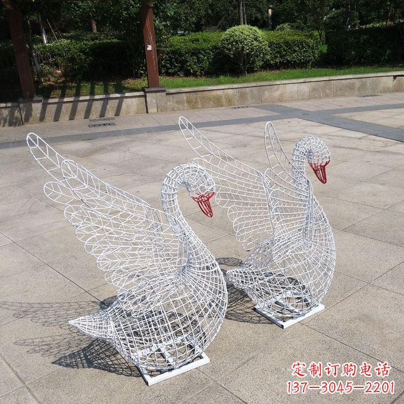 泉州不锈钢网格展翅天鹅雕塑
