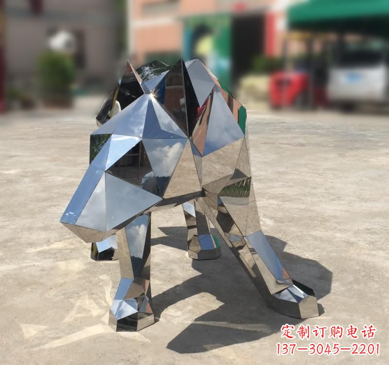 泉州不锈钢园林动物几何狼雕塑