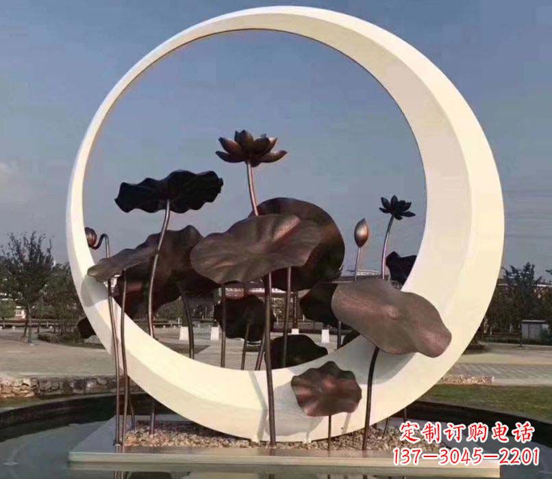 泉州环绕荷香不锈钢圆环雕塑